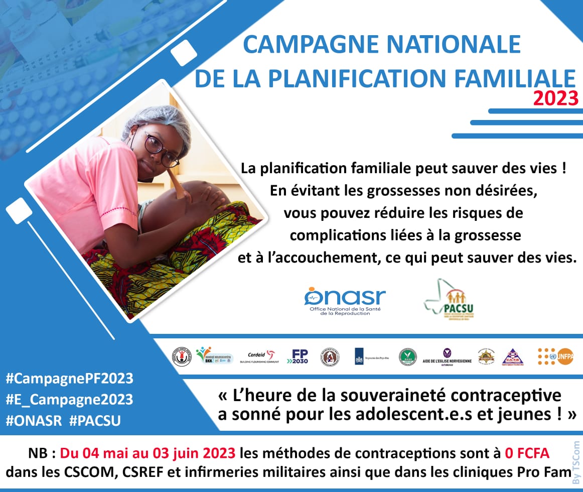 Cher.e.s jeunes, la planification familiale peut sauver des vies! Toutes les méthodes de PF ainsi les dépistage du cancer du col de l'utérus et du sein sont gratuits dans le cadre de la campagne nationale PF. #CampagnePF2023 #ONASR #E_Campagne2023 #PACSU #RJASRPFMALI