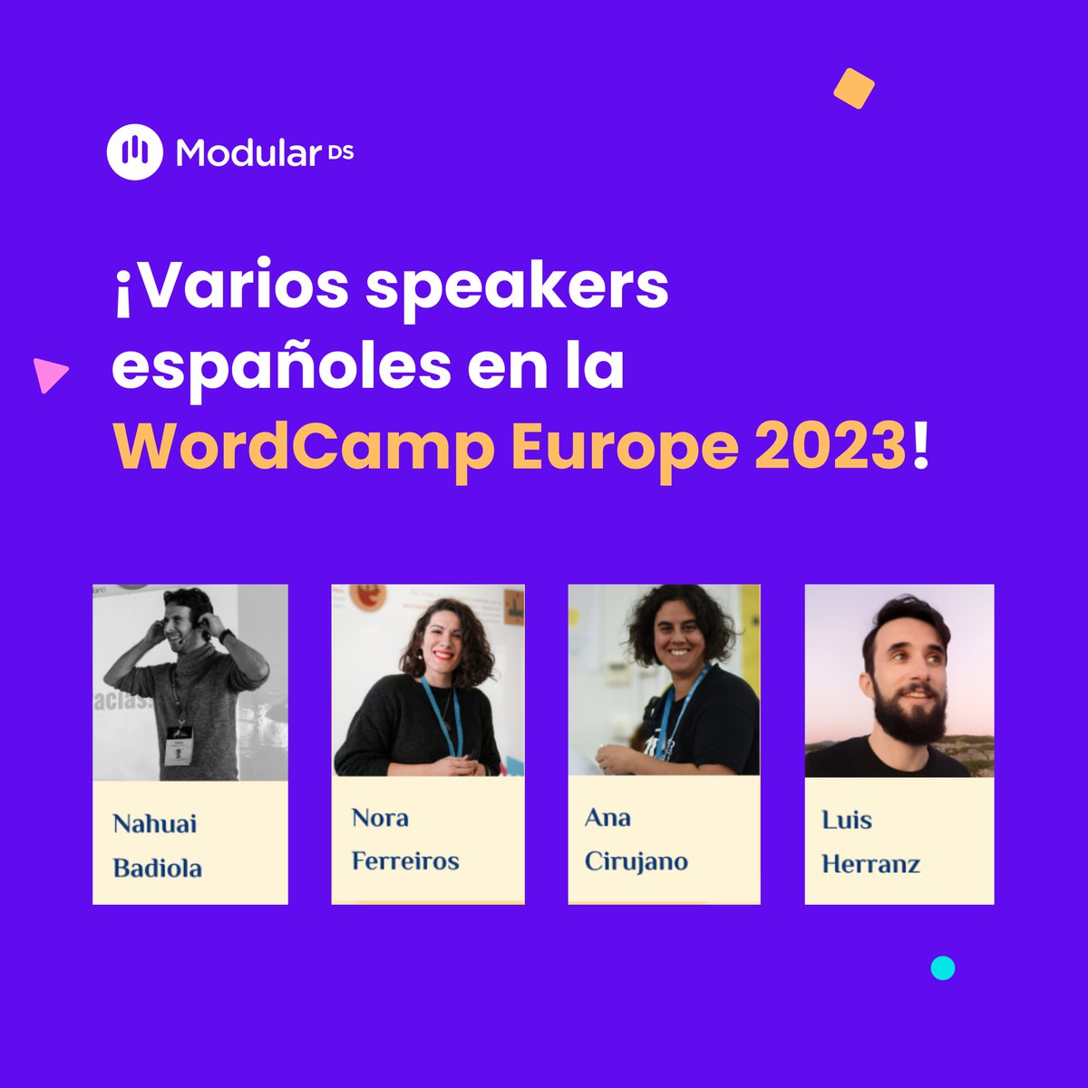 Ojo, ojo, que Blanca Paloma no es la única que va a representar a España en Europa. 

<a href="/nahuaibadiola/">Nahuai Badiola</a> <a href="/noraferreiros/">nora</a> <a href="/acirujano/">Ana Cirujano 🏳️‍🌈</a> y <a href="/luisherranz/">» Luis Herranz</a> serán speakers de la <a href="/WCEurope/">WordCamp Europe</a> 🚀

Menciona a qué otros profesionales de <a href="/wp_es/">WordPress España</a> te gustaría ver por allí 👇
