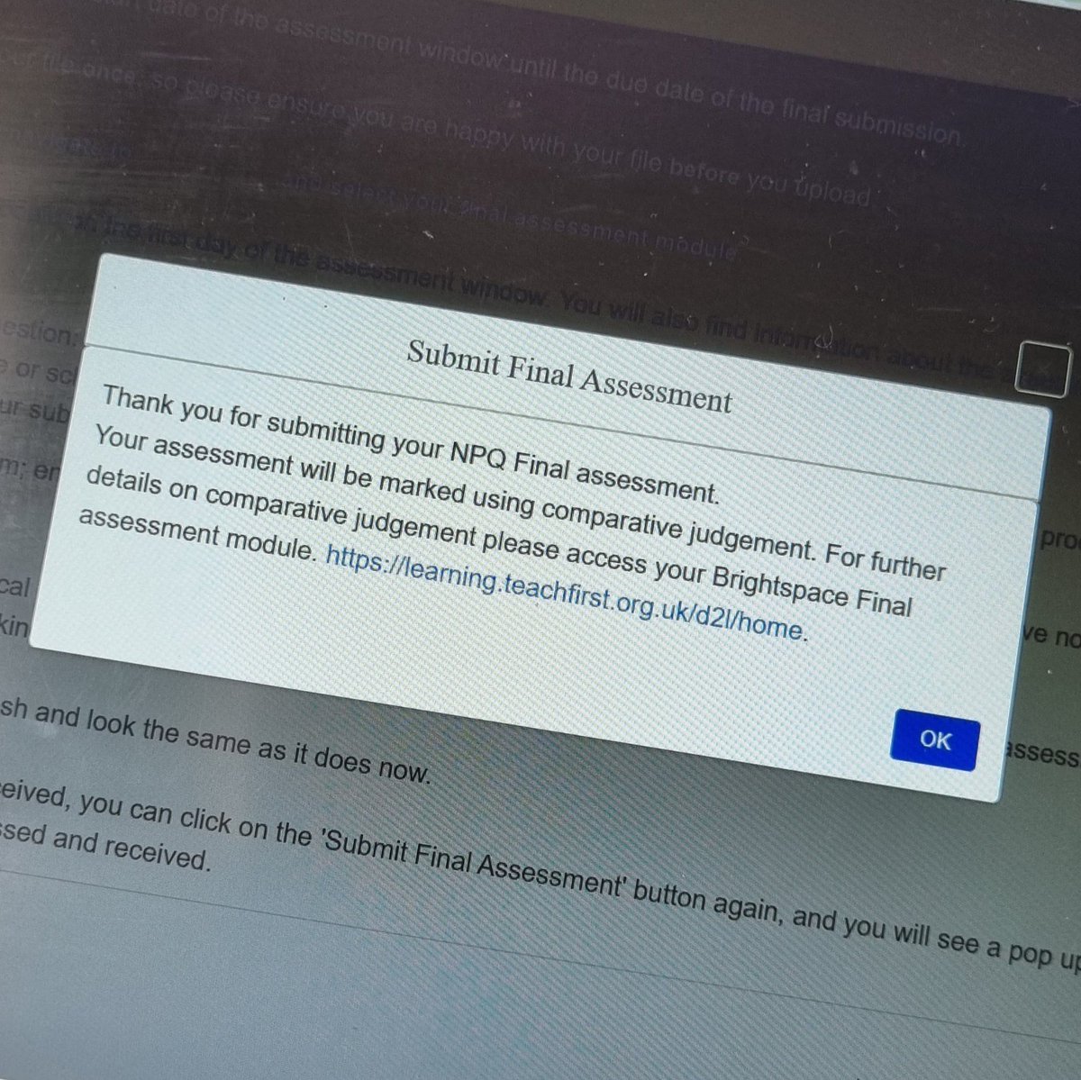 Miss Jones (she/her) (@mi5s_jones) on Twitter photo Off it goes. Woohoo!
My first of two NPQ final assessment submissions complete. Now to continue with the second and await my NPQSL result. #NPQSL #NPQEYL <a href="/TeachFirst/">Teach First</a> #CPD Off it goes. Woohoo!
My first of two NPQ final assessment submissions complete. Now to continue with the second and await my NPQSL result. #NPQSL #NPQEYL <a href="/TeachFirst/">Teach First</a> #CPD
