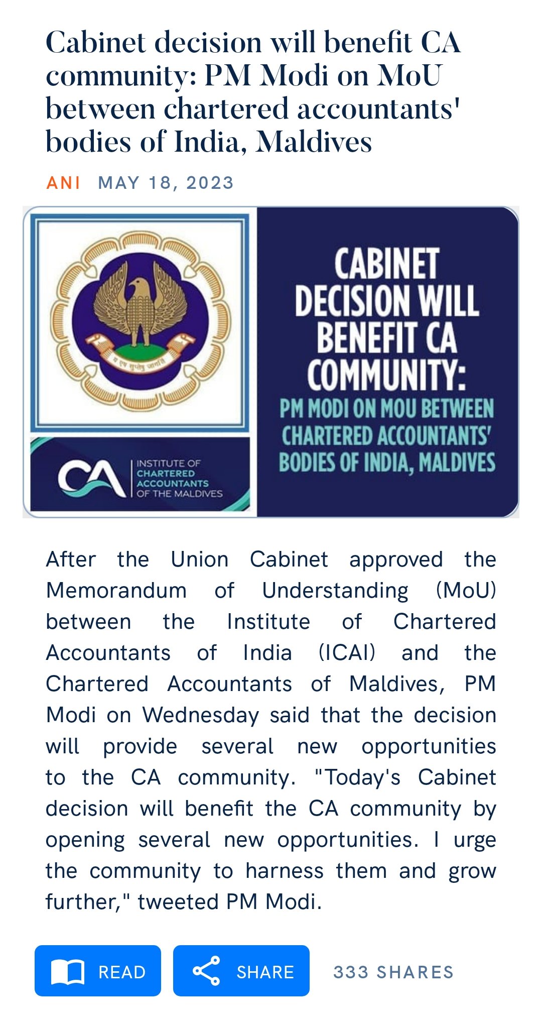 Institute of Chartered Accountants of India and The Chartered Accountants of the Maldives Sign Memorandum of Understanding
