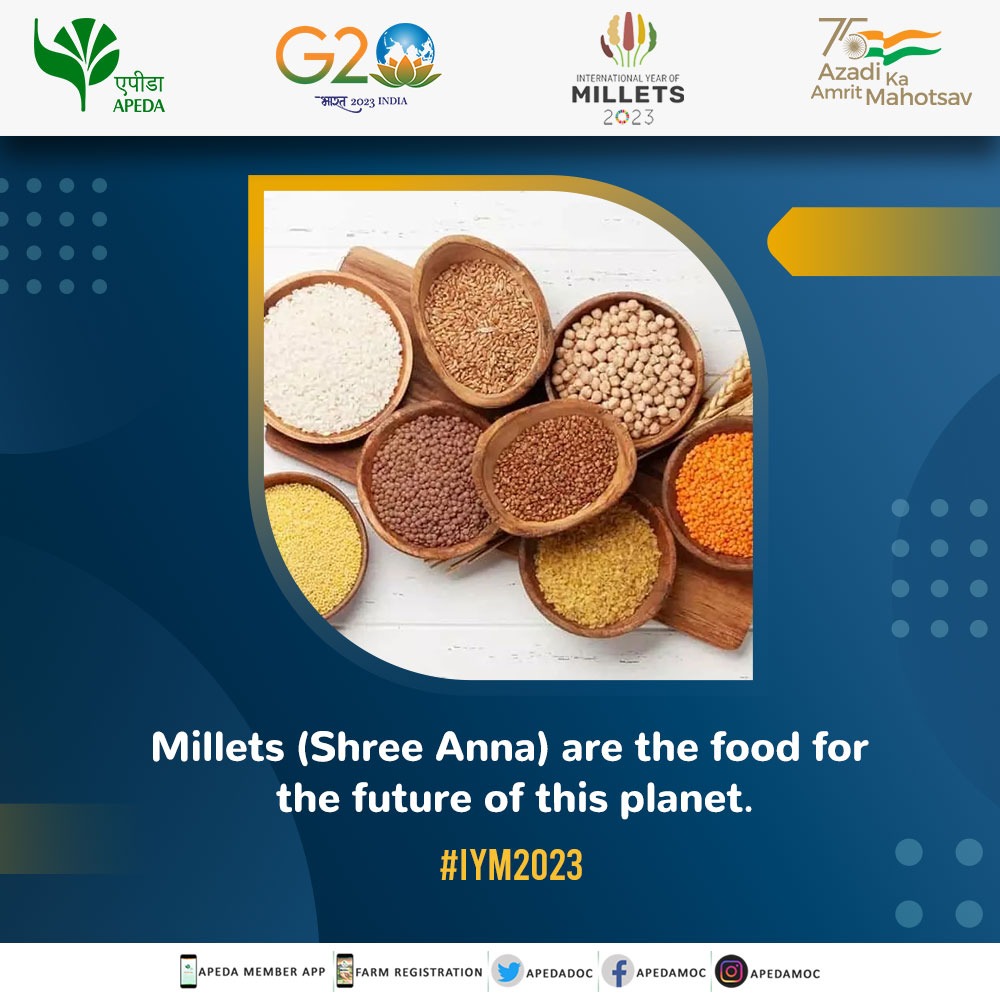 #Millets (#ShreeAnna) are the #food for the future of this planet.
#Indianmillets #YearofMillets #IYM2023 #APEDA @Brands_India