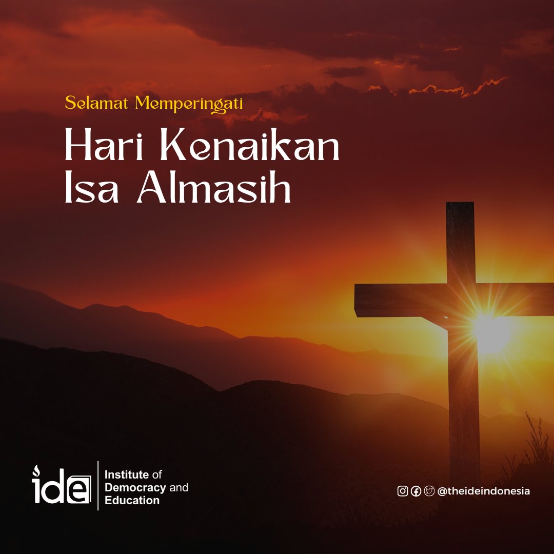Kedamaian, kebahagiaan, dan kesehatan merupakan anugerah dan kasih sayang dari Tuhan yang mesti kita syukuri.

IDE Indonesia mengucapkan, "Selamat Memperingati Hari Kenaikan Isa Almasih". Semoga karunia Tuhan senantiasa menyertai setiap langkah kehidupan kita.

#theideindonesia