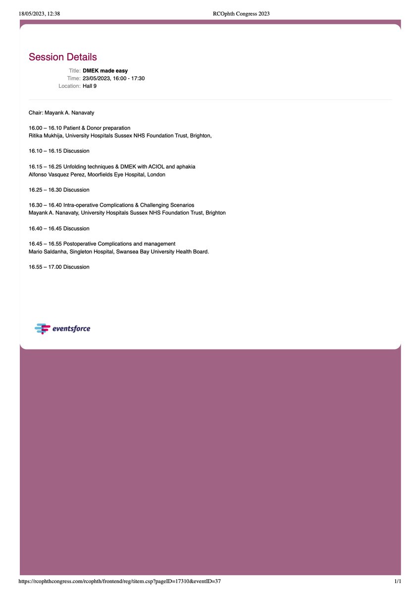 Everyone welcome to this course on 'DMEK made easy' on Tuesday 23rd May at <a href="/RCOphth/">Royal College of Ophthalmologists</a> annual congress for practical skills and discussions around useful tips to make your DMEK surgery simple and consistent. Tx to <a href="/dr_ritika_eye/">Ritika Mukhija</a>; Alfonso Vasquez Perez &amp; Mario Saldanha.