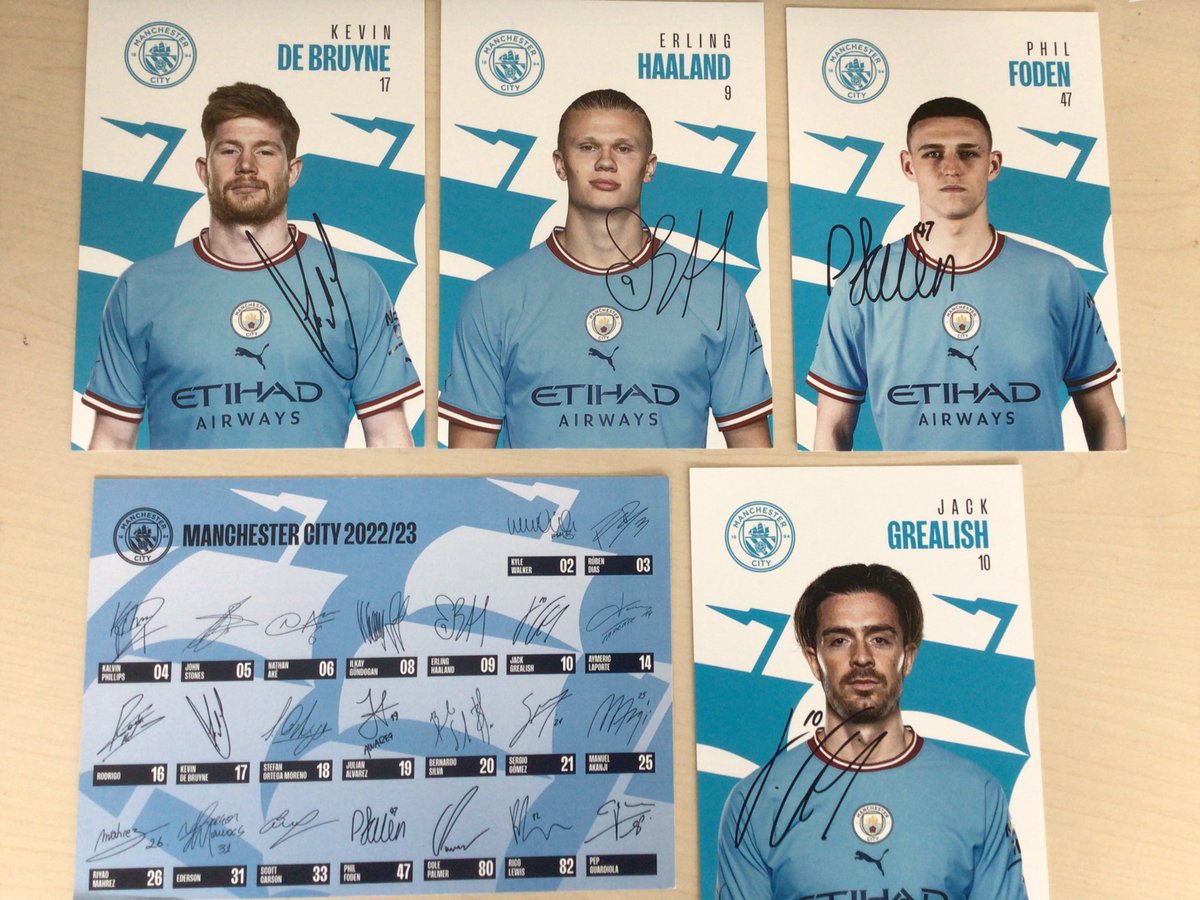 AshBrambles's tweet photo. Harmonie &amp; Israel wrote to Manchester City FC for their #TheWriteStuff non-fiction independent writes.⚽️@ManCity representatives kindly took the time to respond and even sent over some signed photographs of the team!🤩Congrats you two! @janeconsidine #ManCity #BramblesWriting https://t.co/KYhAb0TfsN