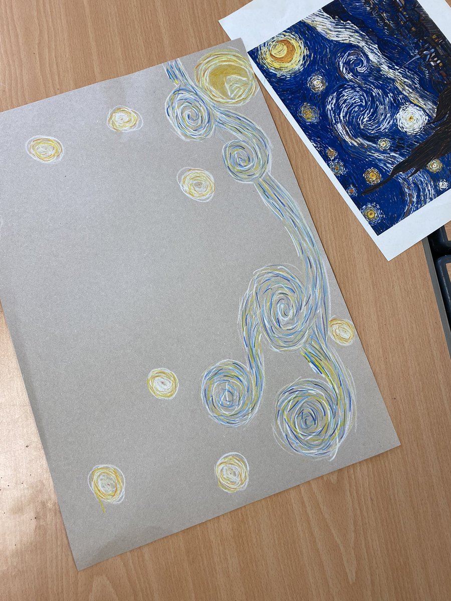 MrsSlaterArt's tweet photo. Gorgeous starry night skies 🌌 S1 interpreting Van Gogh in their own ways. #leadershipoflearning #creativity #expression #artanddesign https://t.co/Imh3q3Tlmq