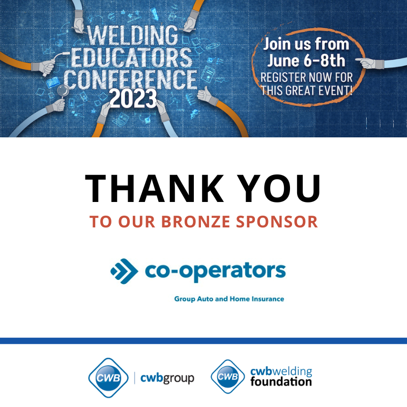 We would like to thank our BRONZE Sponsor <a href="/_Cooperators/">Co-operators</a> for their support at our upcoming #EducatorsConference which will run from June 6-8, 2023 at Mohawk College.

cwbgroup.org/industry-suppo…

Register: cwbgroup.org/industry-suppo…

Speakers: cwbgroup.org/sites/default/…

<a href="/cwb_foundation/">CWB Welding Foundation</a>