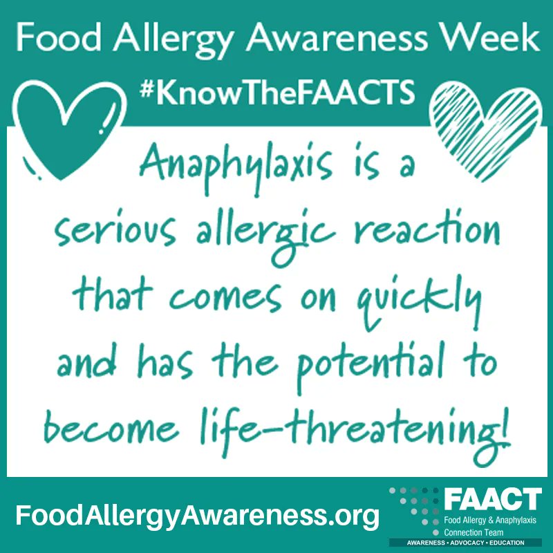 Day 18 of #foodallergyawareness month
#Anaphylaxis is a serious allergic reaction that comes on quickly and has the potential to become life-threatening! #FAAW #FAACT FoodAllergyAwareness.org