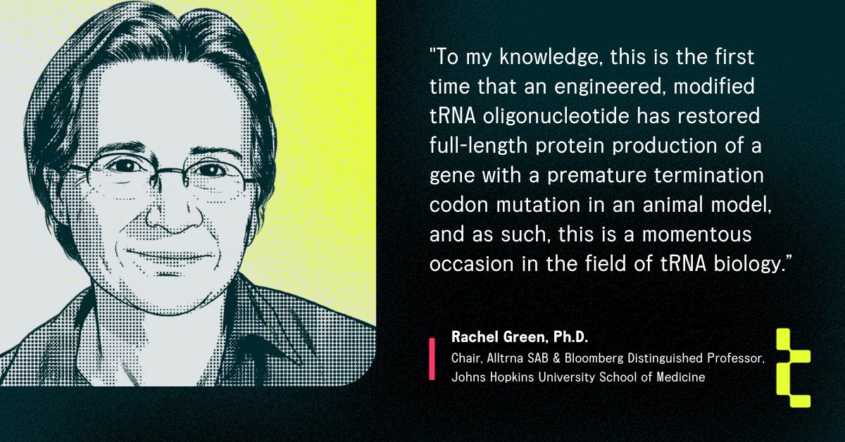 alltrna's tweet photo. We’re excited to share the first preclinical data demonstrating the power of Alltrna’s platform to design and deliver #tRNAmedicines that restore disrupted protein production in #StopCodonDisease.

https://t.co/S8a5OXkv2U

#tRNA #rarediseases #cancer #ASGCT23 @ASGCTherapy https://t.co/Kt84pvSD0h