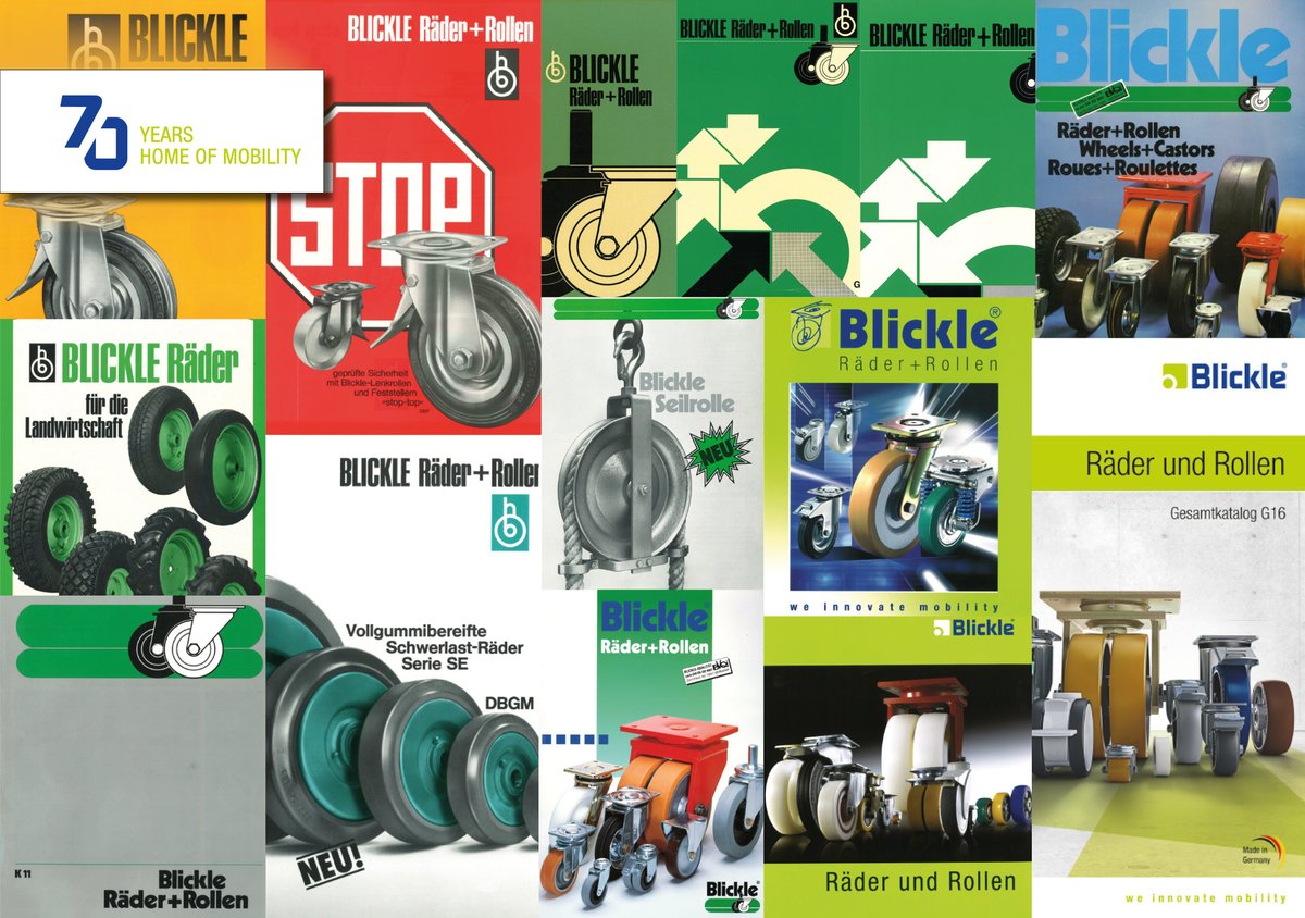 BlickleUSA's tweet photo. Our Blickle catalogs through the ages!⏲️
You can find our latest catalogs and brochures here 👉 https://t.co/Zki7LpvsBL
#70YearsHomeOfMobility #Blickle https://t.co/VChZ0e96tz