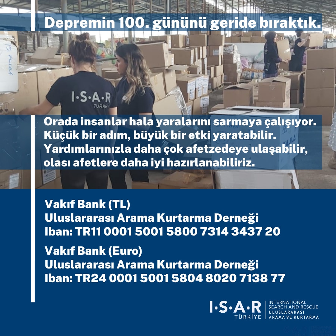6 Şubat depreminin 100. gününü geride bıraktık. Deprem bölgesinde insanlar hala yaralarını sarmaya çalışıyor. Yardımlarınızla daha çok afetzedeye ulaşabilir, olası afetlere daha iyi hazırlanabiliriz.

#deprem #erdbeben #afet #türkiye #isarturkiye