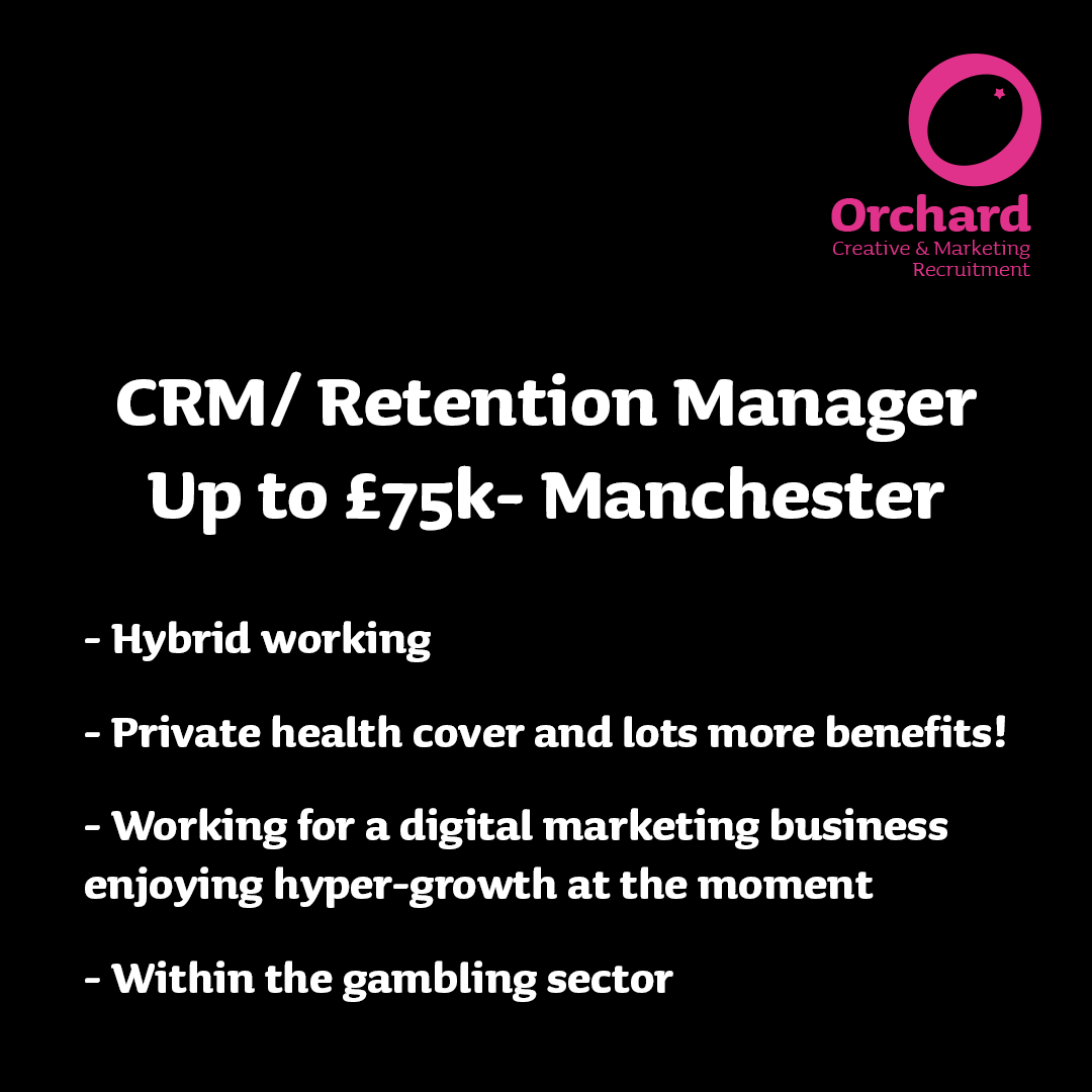 🚨 CRM / Retention Manager 🚨 linktr.ee/orchardmanches… 🤩 Up to £75k ~ Manchester 🤩 ✅ Hybrid working ✅ Great benefits package ✅ Working for a digital marketing business enjoying hyper-growth Follow the link above for more information! 👆 #hiring #hiringnow #marketingjobs
