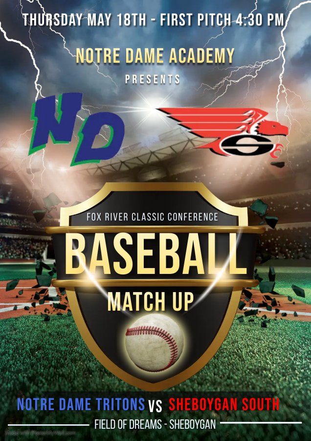 Tritons travel to Sheboygan today - first pitch 4:30 pm. Come out and support High School Baseball ⚾
<a href="/NDATritonSports/">Notre Dame Academy Athletics - Green Bay, WI</a>