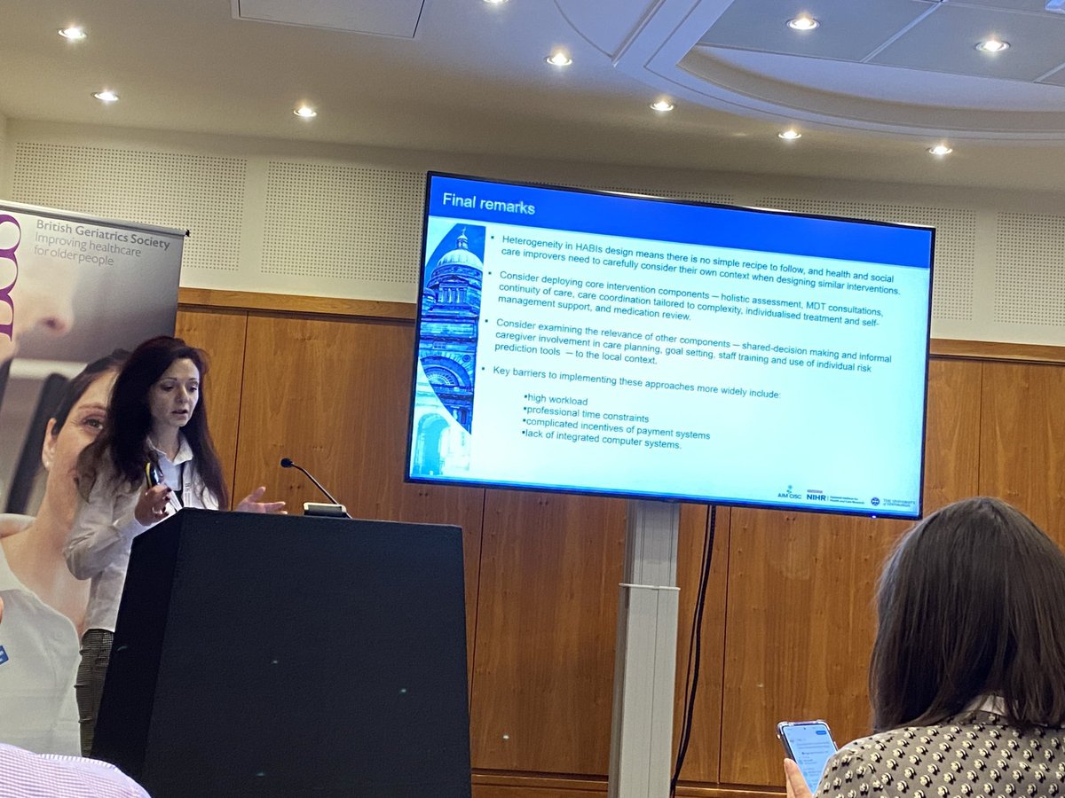 Great @GeriSoc event here in Edinburgh, many fabulous and thought-provoking talks at #BGSConf 

It was exciting to share our findings from the umbrella review looking at holistic-assessment based interventions & outcomes in people with #MLTCs #multimorbidity and #frailty