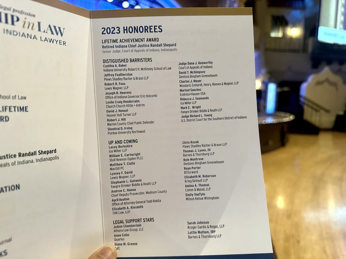 Excited to be participating in the <a href="/Indiana_Lawyer/">The Indiana Lawyer</a> Leadership in Law event this morning at the Indiana Roof! Congrats to all the #LIL2023 honorees!