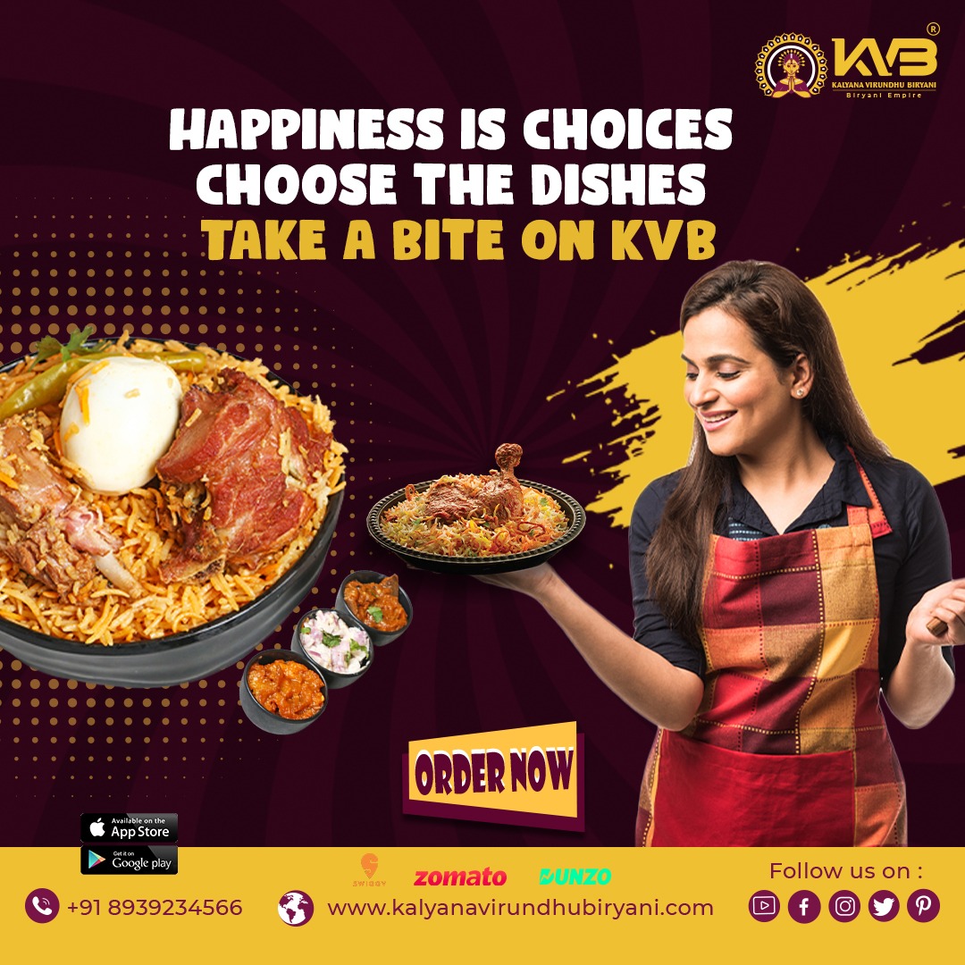 KVB offer a variety of dishes with multiple dishes. We hold your happiness with the awesome flavours and aroma of dishes. 

Place your order on our Website: kalyanavirundhubiryani.com/order-online-b…
#biryani #biryanirice #biryanilove #eggbiryani #biryanilovers #chickenbiryani #chickenbiryanirice