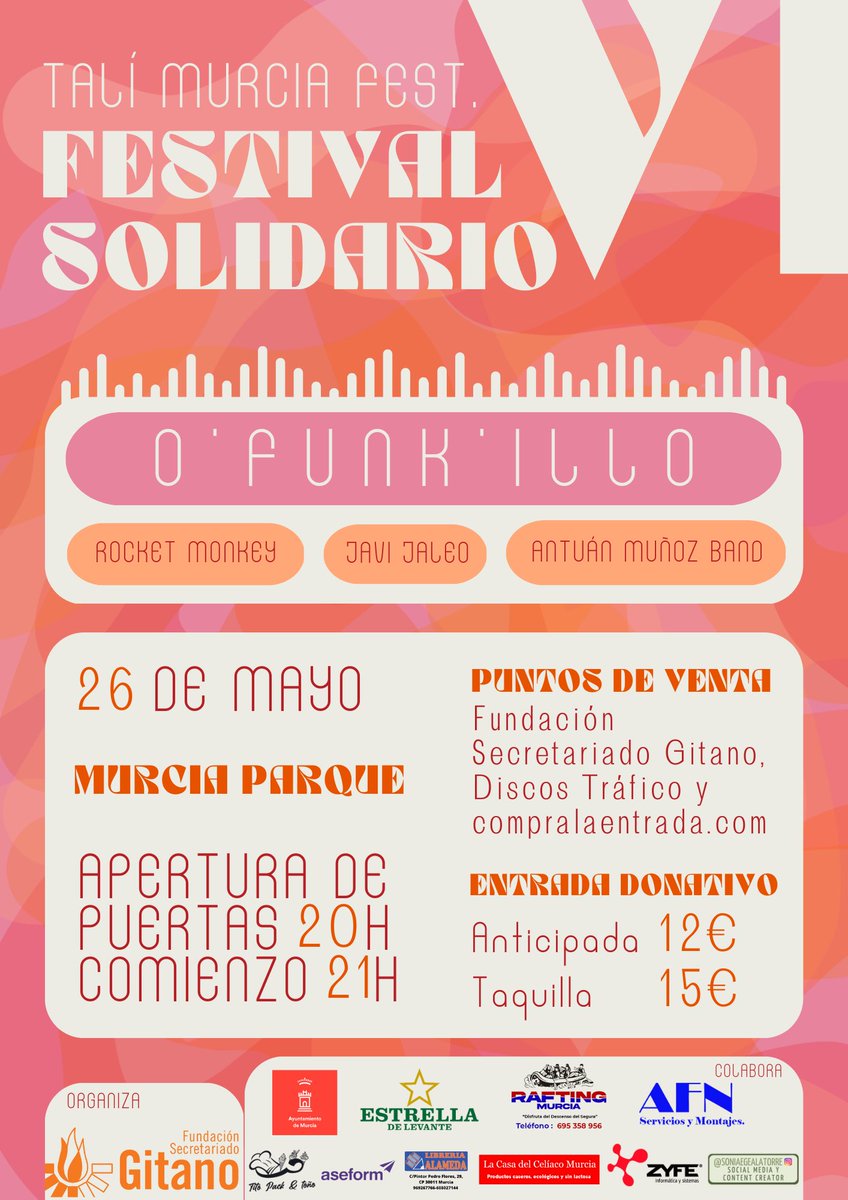 Hoy, #TaliFest presentado en Sala de Catas <a href="/estrellalevante/">Estrella de Levante</a> Festival solidario de la Fundación <a href="/gitanos_org/">F.SecretariadoGitano</a> en #Murcia (26 de mayo Murcia Parque) <a href="/paulaminguezmtz/">Paula</a> 🌟