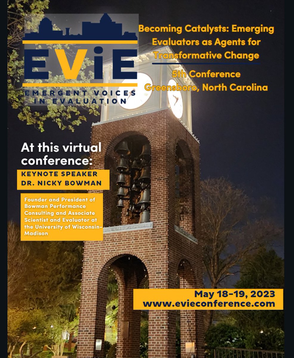 gkeney40's tweet photo. #EViE2023 starts TODAY!! Wohoo 🎊. Join us 10am EST with our Keynote Speaker Dr. Nicky Bowman @NBPC1.
@EvieConference #Eval #EvalTwitter @aeaweb #teachingofeval https://t.co/cLm1uxkCpq