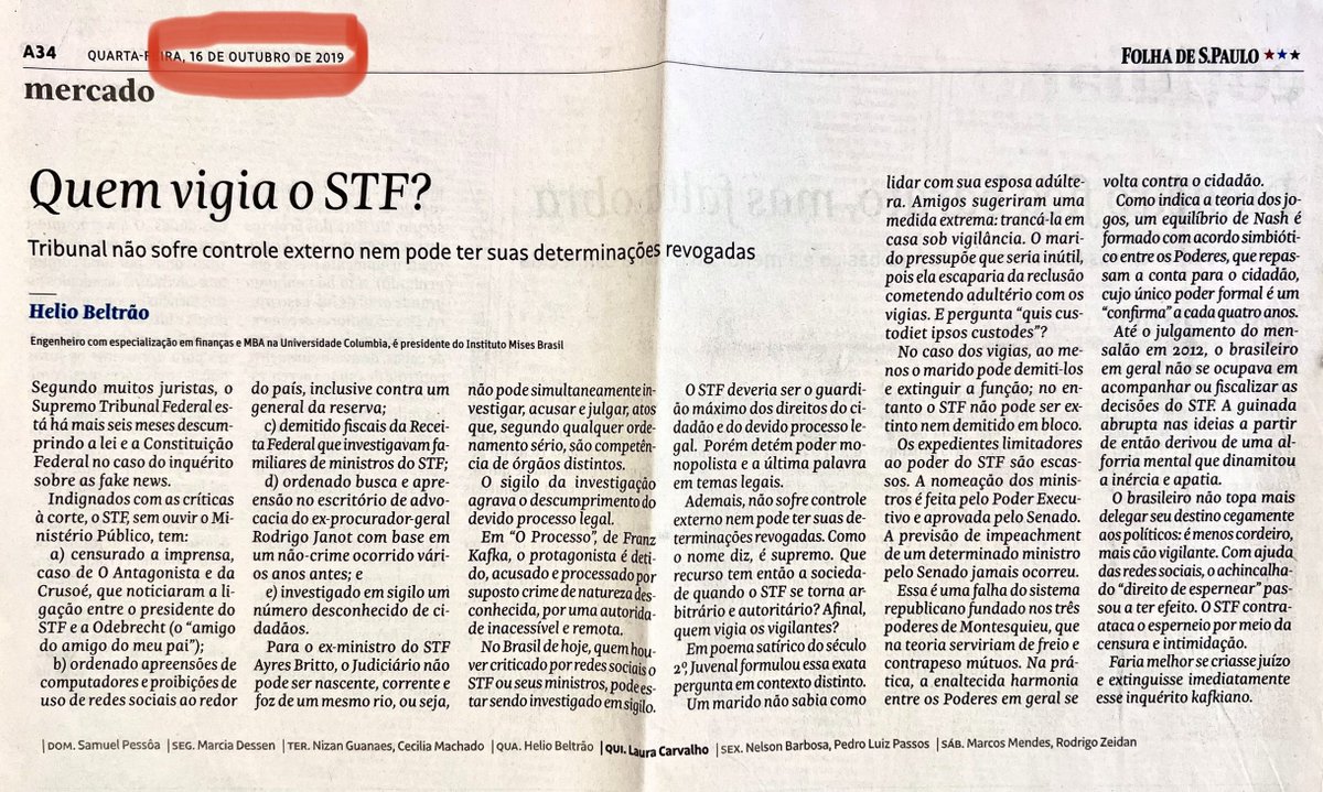 heliobeltrao's tweet photo. Os poderes de exceção que revogam o devido processo legal - e que estão sendo amplamente utilizados agora - foram instituídos em 2019 (como adverti neste artigo). A censura e a intimidação tem crescido desde então.

Como afirmei na época, estes inquéritos kafkianos devem ser extintos imediatamente.