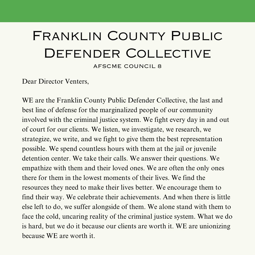 FCPD_Collective's tweet image. Today, an overwhelming majority of our Public Defender attorneys requested management voluntarily recognize our union. We are hopeful to collaborate with management to ensure our clients continue to get the advocacy they deserve!