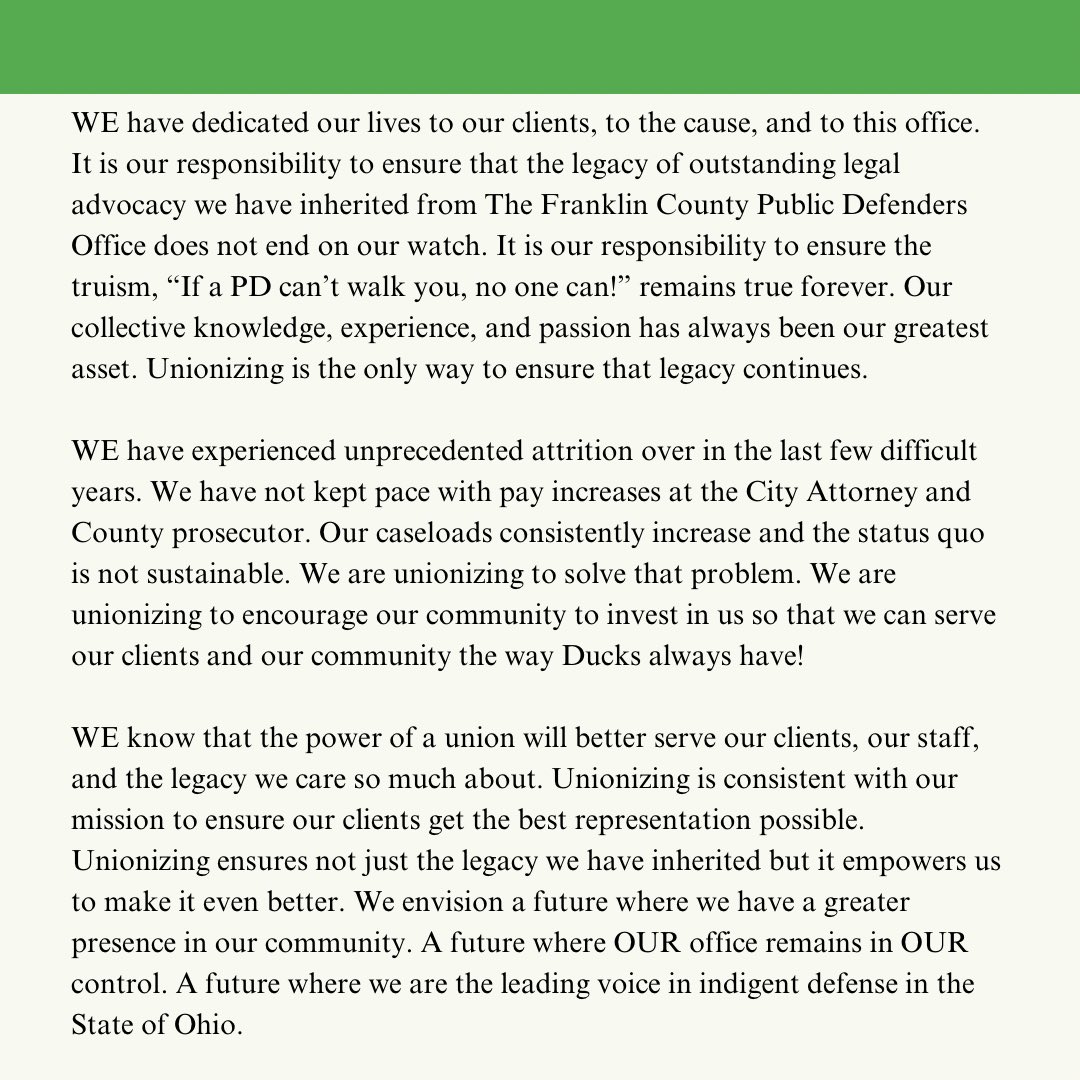 FCPD_Collective's tweet image. Today, an overwhelming majority of our Public Defender attorneys requested management voluntarily recognize our union. We are hopeful to collaborate with management to ensure our clients continue to get the advocacy they deserve!