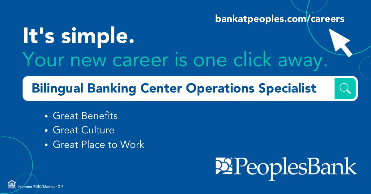 #WeAreHiring for a #Bilingual Banking Center Operations Specialist - #Holyoke, MA

Learn more at bankatpeoples.com/careers. 

#BankAtPeoples #hiring #jobalert #HolyokeMa #westernmass #wmass #westernma #pioneervalley #Chicopee #SouthHadley #Spingfield #WestSpringfield #Ludlow