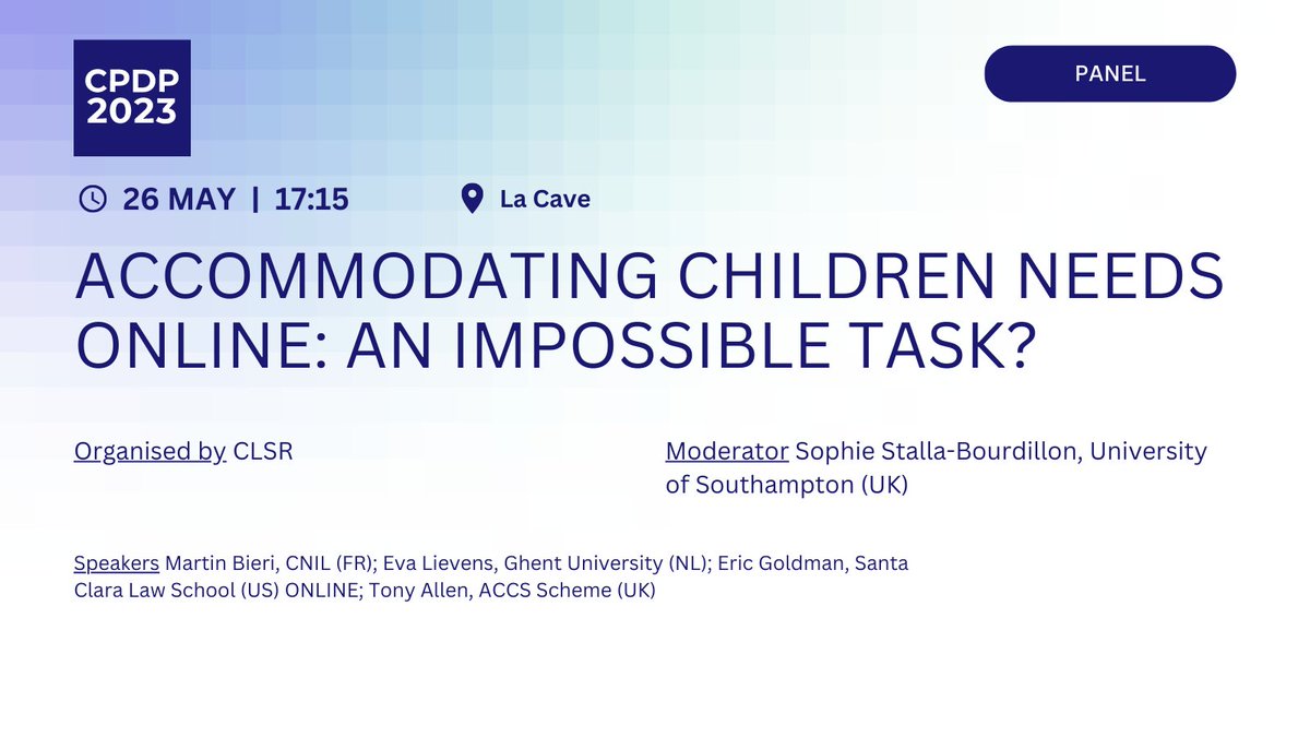 What are the benefits and drawbacks of age verification solutions? With @SophieStallaB @UoSLawSchool, @MartiniBieri @CNIL, @evalieve @UGent, @ericgoldman @SantaClaraLaw, Tony Allen - ACCS Scheme #CPDP2023