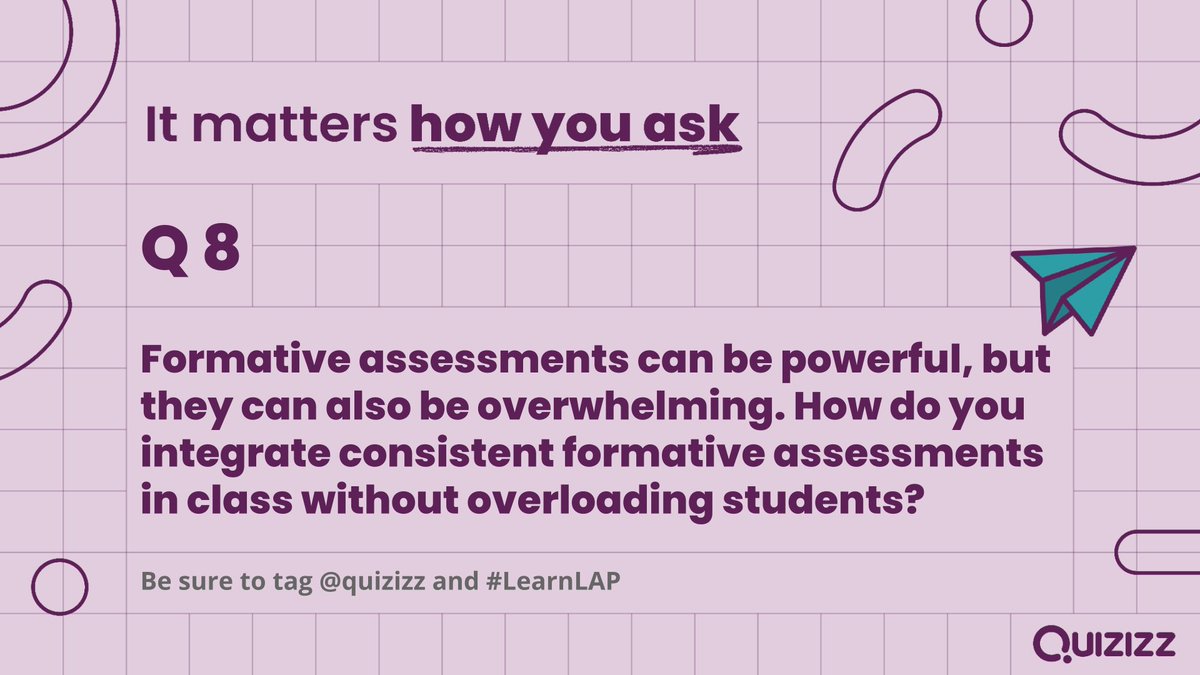 waygroundai's tweet image. Q8: Formative assessments can be powerful, but they can also be overwhelming. How do you integrate consistent formative assessments in class without overloading students? #LearnLAP