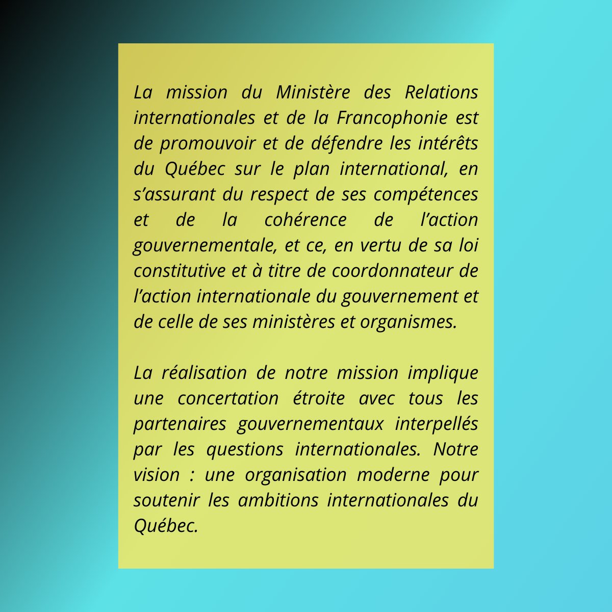 [Journée des organisations internationales] 
✨MERCI À NOS GÉNÉREUX COMMANDITAIRES✨

Nous exprimons notre gratitude envers le <a href="/MRIF_Quebec/">Relations internationales du Québec</a> qui nous appuie généreusement dans l'organisation de la JOI !