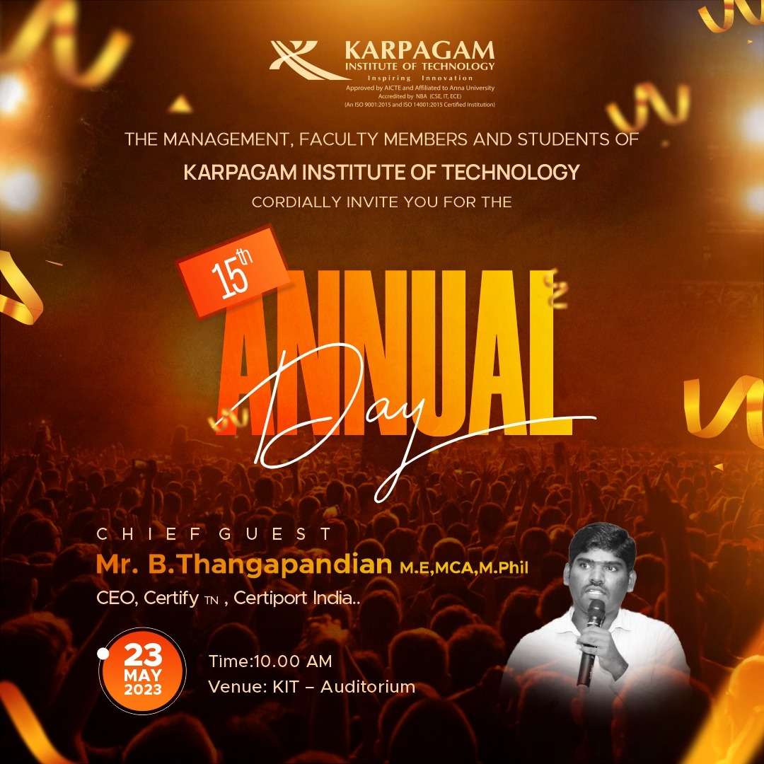 Karpagam Institute of Technology reaches new heights, attains new achievements, and adds more value to its purpose year after year. 
#annualday #entertainment #events #corporate #eventmanagement #corporateevents #stage #teamfidato #puneevents #eventmanagementcompany #school