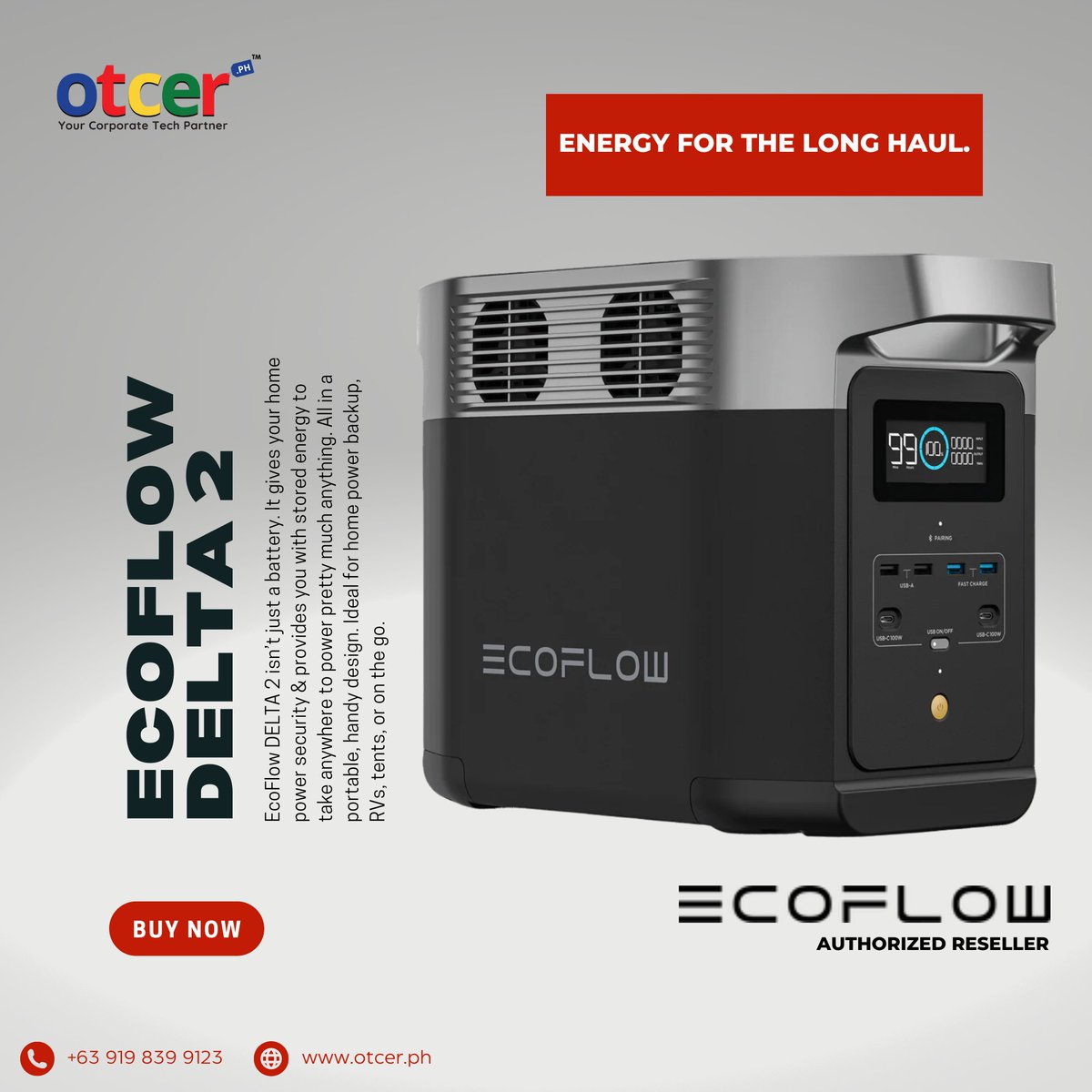 otcer_ph's tweet image. For Php 63,190.00, safeguard your profit margins from power cuts. The EcoFlow DELTA 2 - your business continuity partner. otcer.ph +63 919 839 9123 #UninterruptedWork #OtcerPH