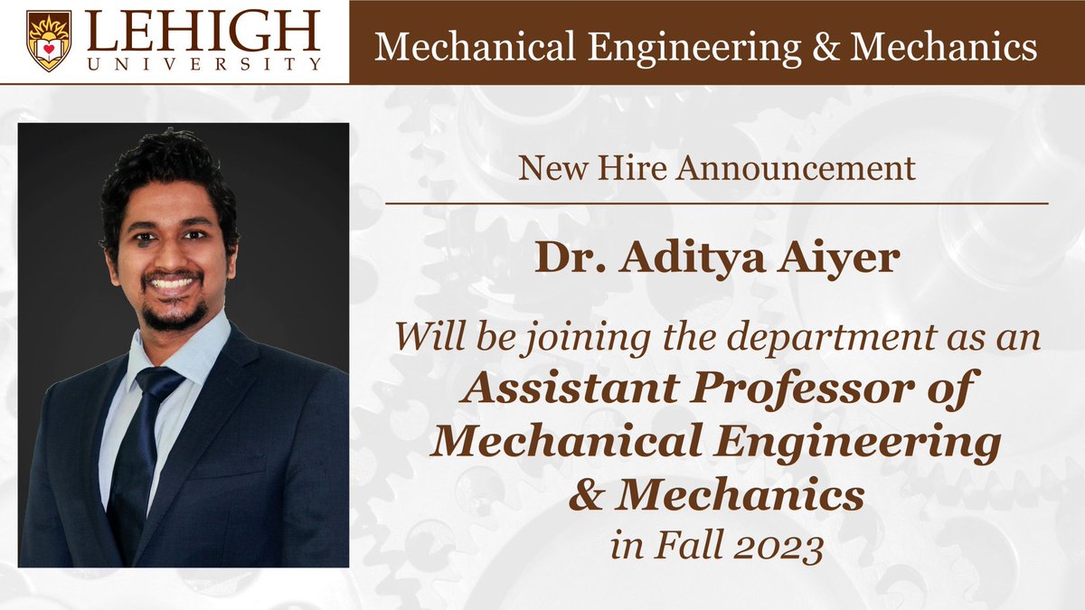 aditya_aiyer's tweet photo. I’m excited to announce that I will be starting as an assistant professor at @LehighU in the Department of Mechanical Engineering @LehighMEM in the Fall #NewPI (1/n) https://t.co/G0hlEgggBE