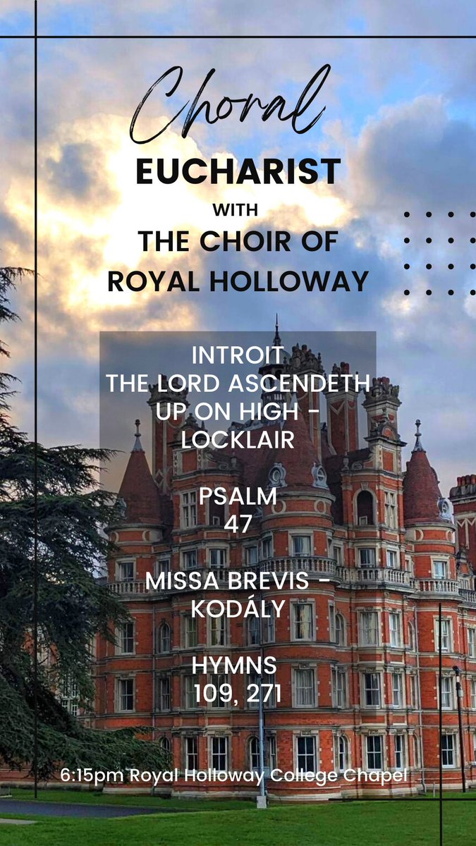 The Choir of Royal Holloway (@royalhollchoir) on Twitter photo Join us this evening in the chapel at 6:15 for a service of Choral Evensong 🎶
Watch live here: chapelchoir.co.uk/live
#Choir #Singing #Music
<a href="/RHChaplaincy/">Royal Holloway Chaplaincy</a> Join us this evening in the chapel at 6:15 for a service of Choral Evensong 🎶
Watch live here: chapelchoir.co.uk/live
#Choir #Singing #Music
<a href="/RHChaplaincy/">Royal Holloway Chaplaincy</a>