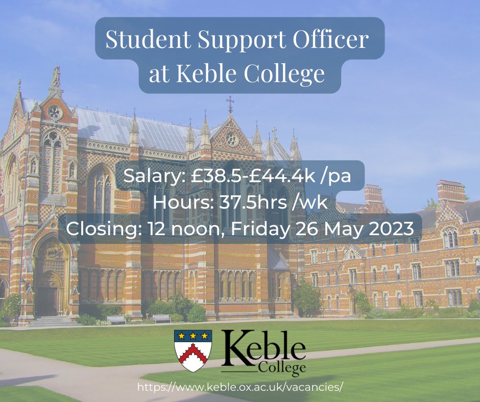 New Vacancy: Student Support Officer
💠£38.5-£44.4K p/a
💠37.5hrs /wk
💠Closing: Friday 26 May
Find our more and apply here: keble.ox.ac.uk/vacancies/
#Oxfordjobs #welfare #studentsupport