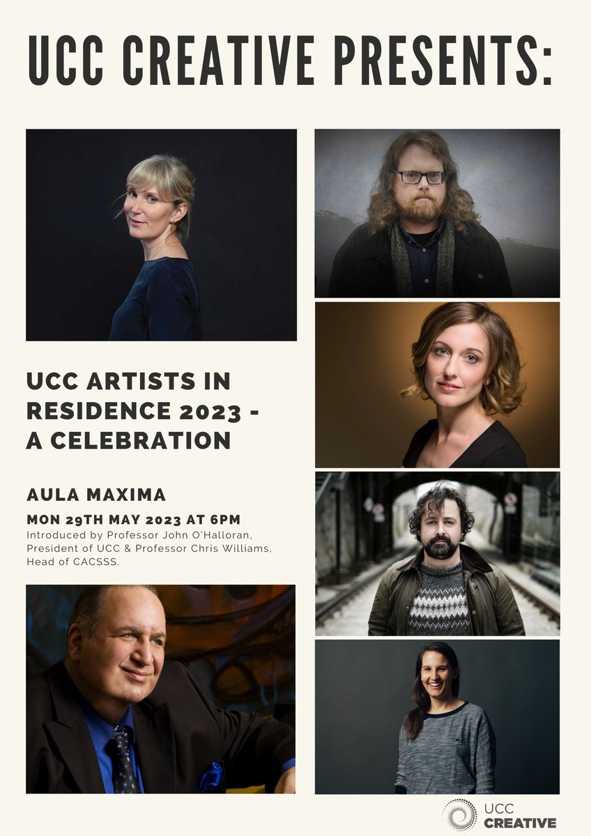 UCC Artists in Residence 2023: A Celebration
🗓️ Monday 29th May 
🕰️ 6:00pm
📍 Aula Maxima
For more details ➡️bit.ly/ArtistsinResid…