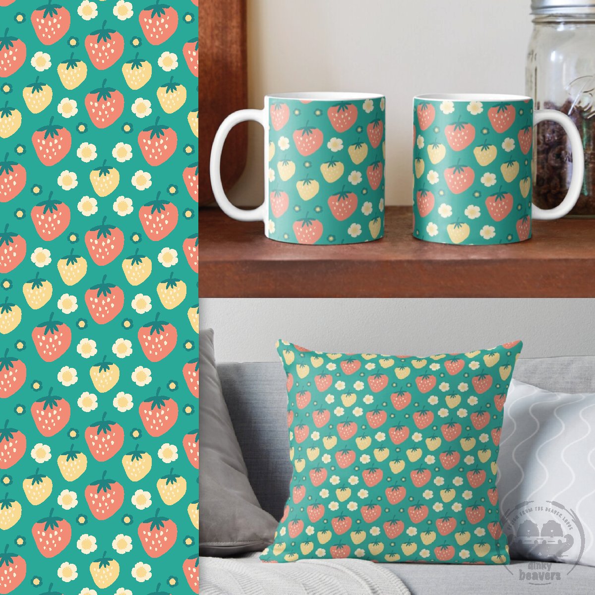 DinkyBeavers's tweet photo. Retro and pastels blend this summer, joining the all-time favourite sweet strawberries. 

Visit our shop on Redbubble for some summer inspiration: 👉 https://t.co/sT6BX0ESDl 

#summervibes #surfacepattern #patternillustration #strawberries #retro #pastels #dinkybeavers #redbubble https://t.co/H3c0jC4bCM