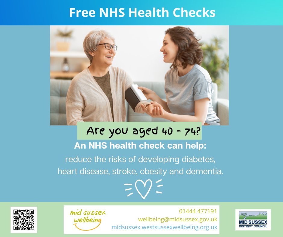Would you like a free #NHS #Health  Check? We have bookable appointments available in #HaywardsHeath #BurgessHill and #EastGrinstead.  Suitable for those age 40-74, who aren't already diagnosed with a pre-existing condition. midsussex.westsussexwellbeing.org.uk/contact-us01444 477191 #midsussex