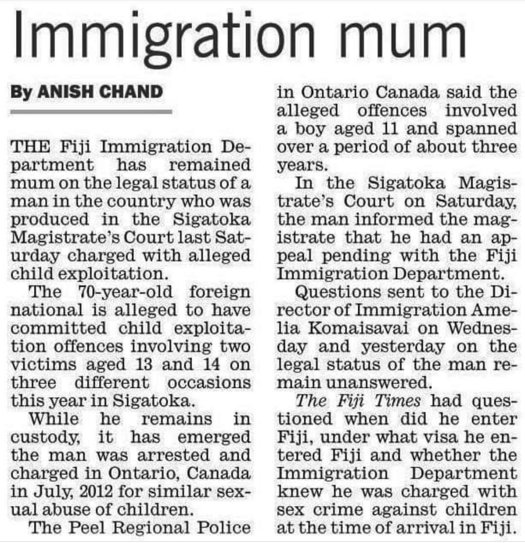 Nemtuff's tweet photo. 70 yr old Canadian pedophile allegedly committed same offence in Fiji ! https://t.co/RK7QWcXWW3