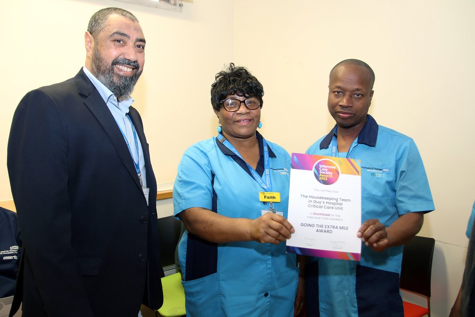 Congratulations to the housekeeping team in the intensive care unit at Guy's Hospital who were shortlisted in the 'going the extra mile' category at the Intensive Care Society awards! 💙

Faith, Tina, Orlando and the team's tireless work enabled the unit to expand during COVID.