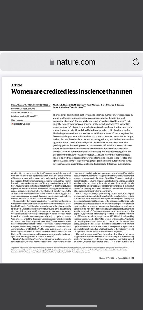 ramundo_silvia's tweet photo. Groundbreaking news 😉. Turns out, women are credited less in science than men. #EpicImpactFactor https://t.co/wPySI888kV