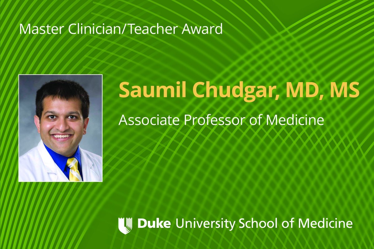 Congratulations to Dr. <a href="/SaumilChudgar/">Saumil Chudgar</a> -- recipient of the School of Medicine Master Clinician/Teacher Award. Well done!👏👏👏
<a href="/DukeMedSchool/">Duke University School of Medicine</a> 
tinyurl.com/5n7z5392