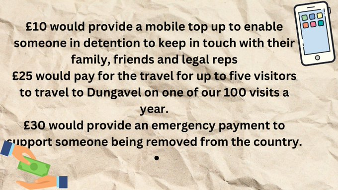 SDVisitors's tweet photo. We rely on donations from YOU to carry on our work supporting people detained in #Dungavel. 

It's really easy to make either a one-off or regular donation by clicking the 'donate' button on our website. And please remember to gift aid! 

https://t.co/2Kp4z5eYtC https://t.co/YKxeHeXd8s