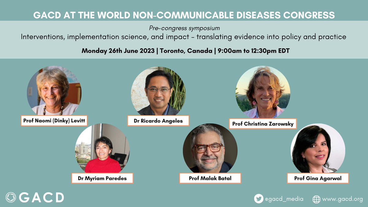 📢 Exciting news!   

We are thrilled to announce the first lineup of speakers for our pre-congress symposium at the World NCD Congress in Toronto.

🗓️Date: June 26, 2023   

Join us for a discussion on interventions, implementation science, and translating evidence into action.