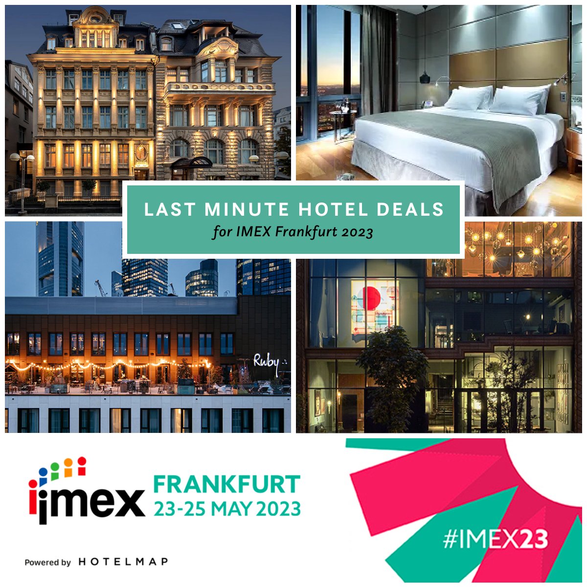 The countdown for #IMEX23 is ON!
Have you booked your hotel yet? If not, we've got you covered. IMEX has teamed up with HotelMap™ &amp; Roomcard™  so you can get the most up-to-date information on where you can stay in Frankfurt! Check out hubs.li/Q01QmC8g0 to find out more.