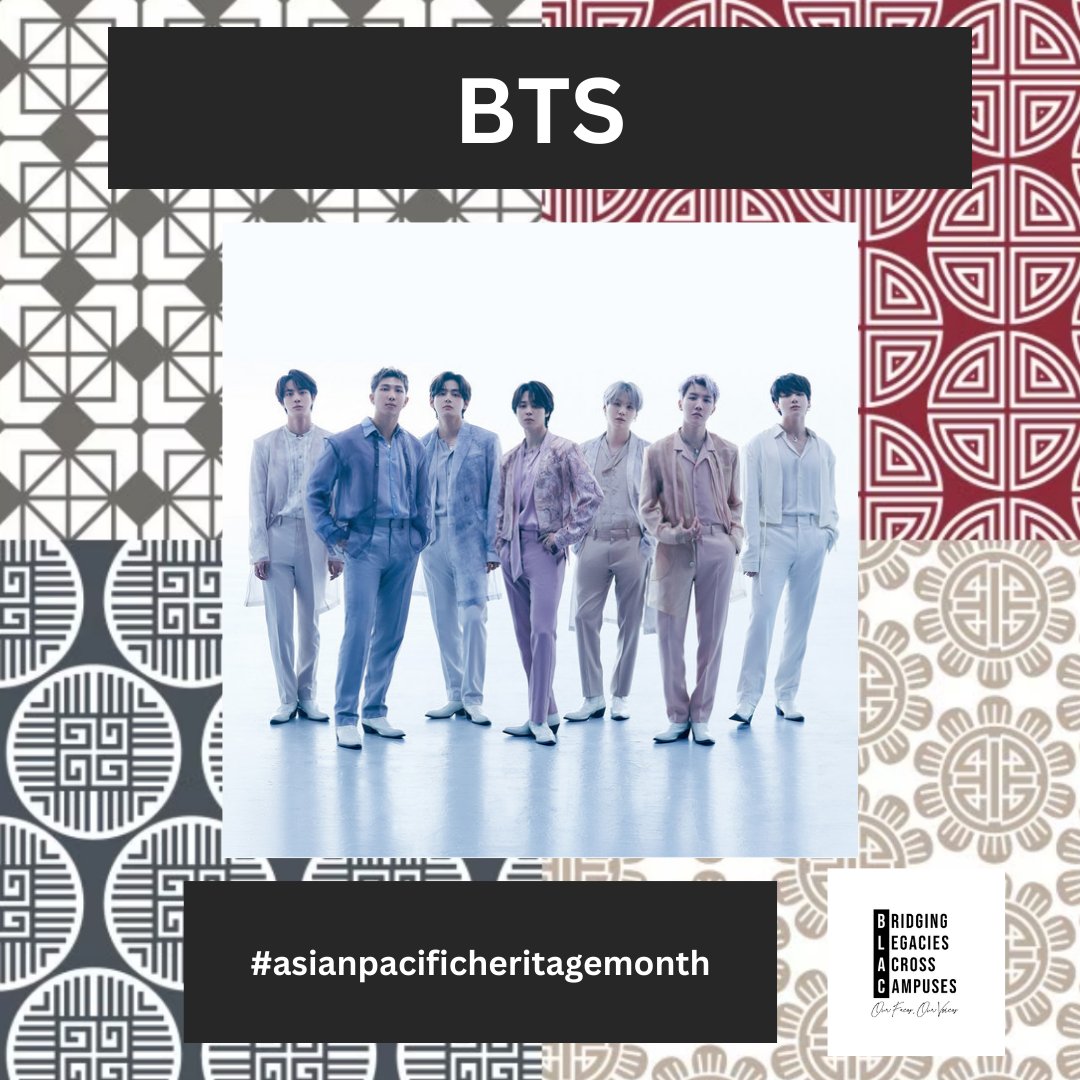 BTS (Bangtan Boys): A South Korean boy band that has gained global popularity and success in the music industry, known for their energetic performances and socially conscious music.

#asianpacificheritagemonth
