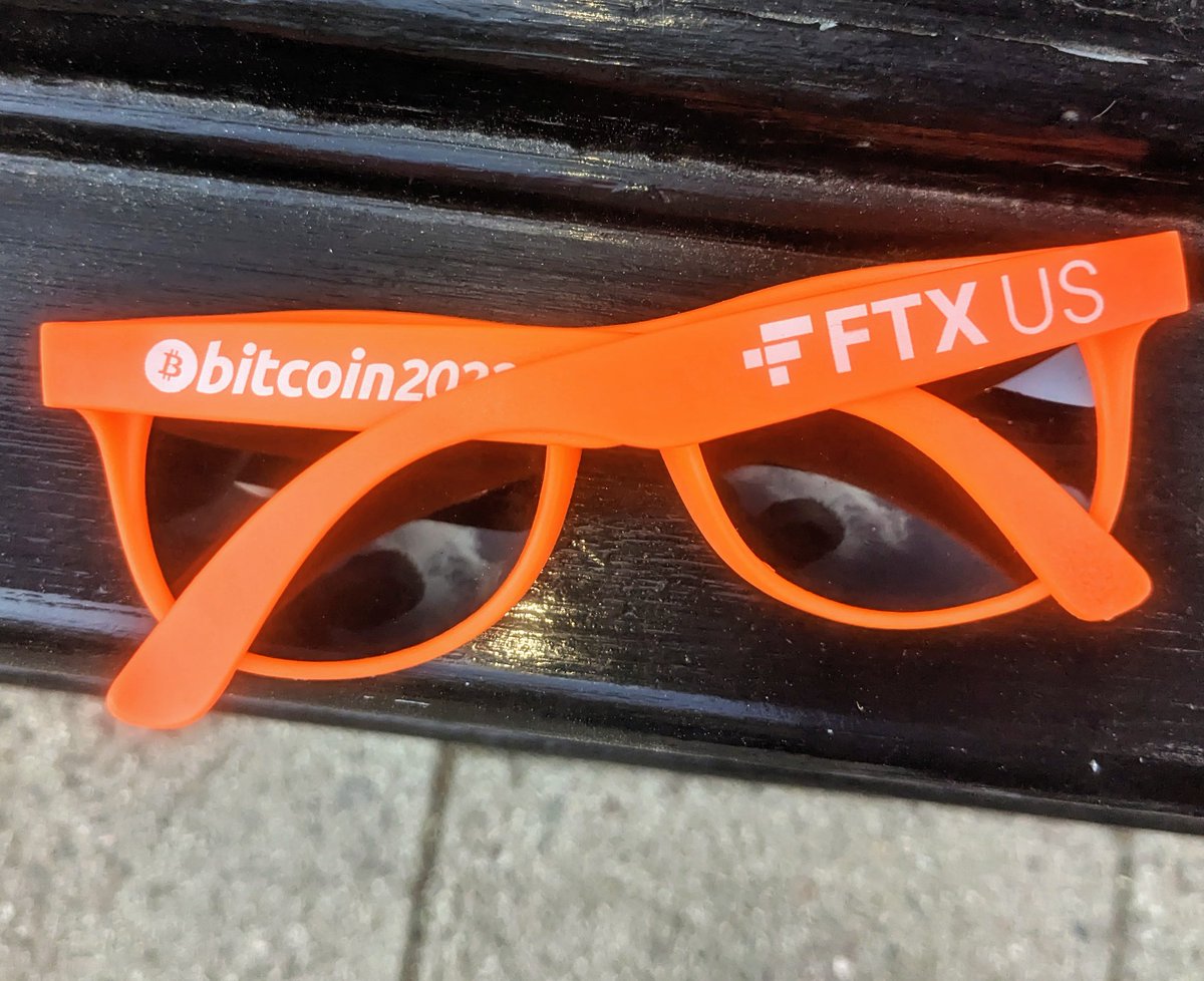 freddienew's tweet photo. Love these glasses from #bitcoin2022! Can't wait to hear at #bitcoin2023 what these FTX chaps have been up to in the last year. https://t.co/FGBNfPXJJJ