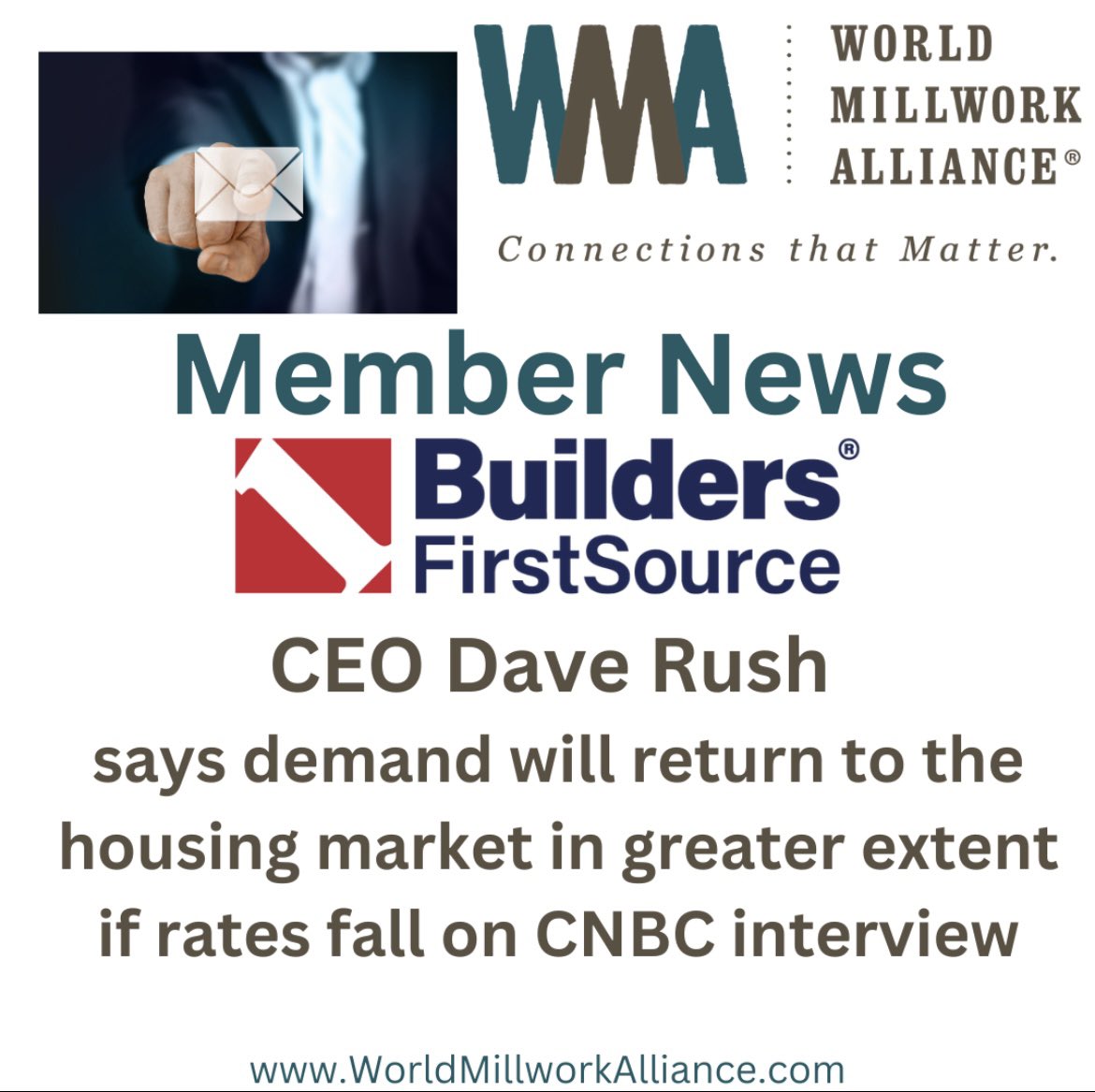 Builders FirstSource CEO, Dave Rush, was featured on CNBC’s Squawk on the Street.
 
Read more at worldmillworkalliance.com/demand-will-re…
 
#membernews #BFS #wma #WorldMillworkAlliance #millworknews