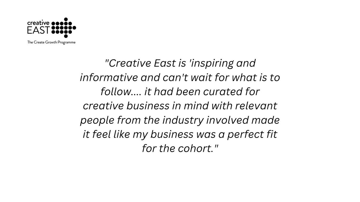 We've had some really great feedback from a member of our first business development training programme. 

With feedback this good, what are you waiting for? 

Our second cohort begins in September, why not apply now? creativeeast.org.uk

#Suffolkbusiness #creativecommunity