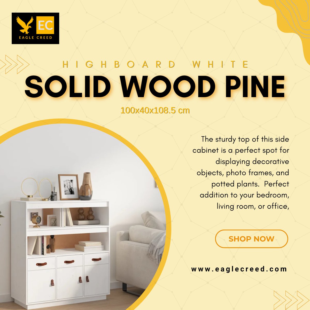 Eaglecreed_'s tweet photo. Enhance any space with our versatile side cabinet. Its sturdy top is perfect for displaying decor, frames, and plants. Stay organized in style. Shop now: https://t.co/9JGpFw6RoE #SolidWoodFurniture #HomeDecor #FunctionalDesign https://t.co/kWhUQfM4ov