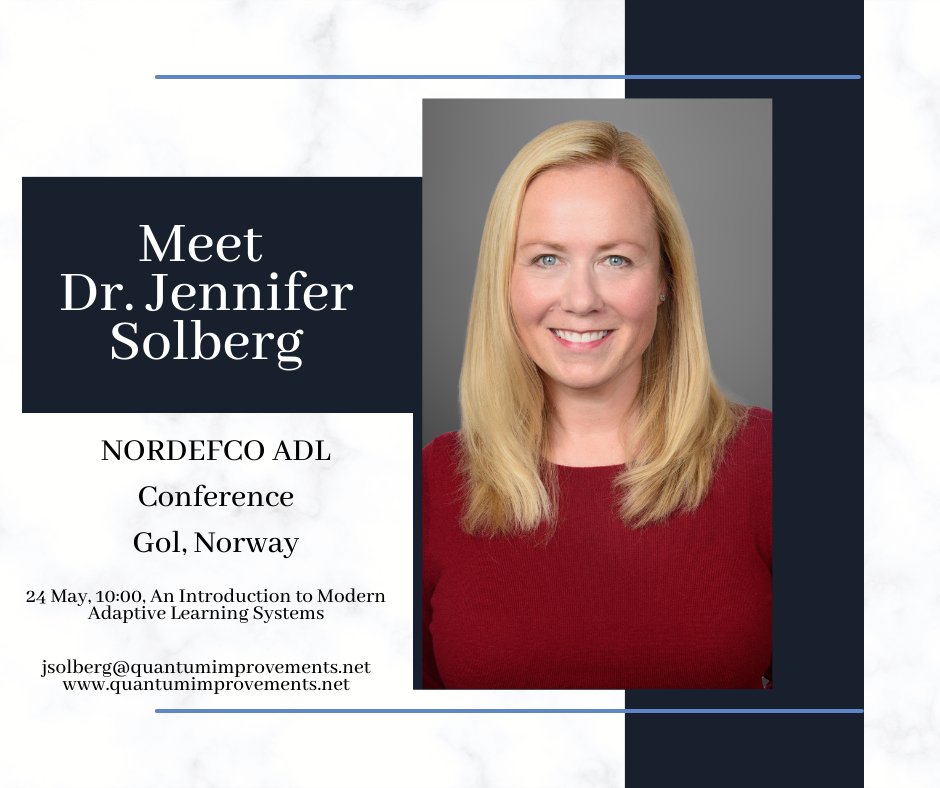 @DrJenSolberg is at the NORDEFCO ADL Conference next week! Reach out to Dr. Solberg to discuss modern #adaptivelearning systems! jsolberg@quantumimprovements.net

#trainwithqic #nordefcoadl #adl #advanceddistributedlearning #training #education #emergingtechnologies