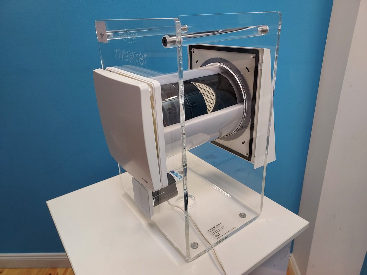 ecologicalbuild's tweet photo. Another #retrofitinpractice underway at our training center. Joe Fitzgerald is up now explaining how air flows during the operation of an #Inventer decentralised #ventilation system. https://t.co/rsqGZd5rEQ